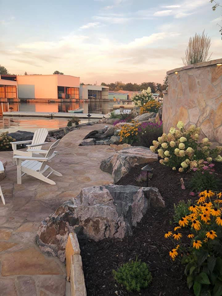 Flagstone Patio with Perennial Gardens