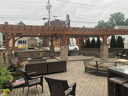 Large Timber Pergola with Stone Pillars