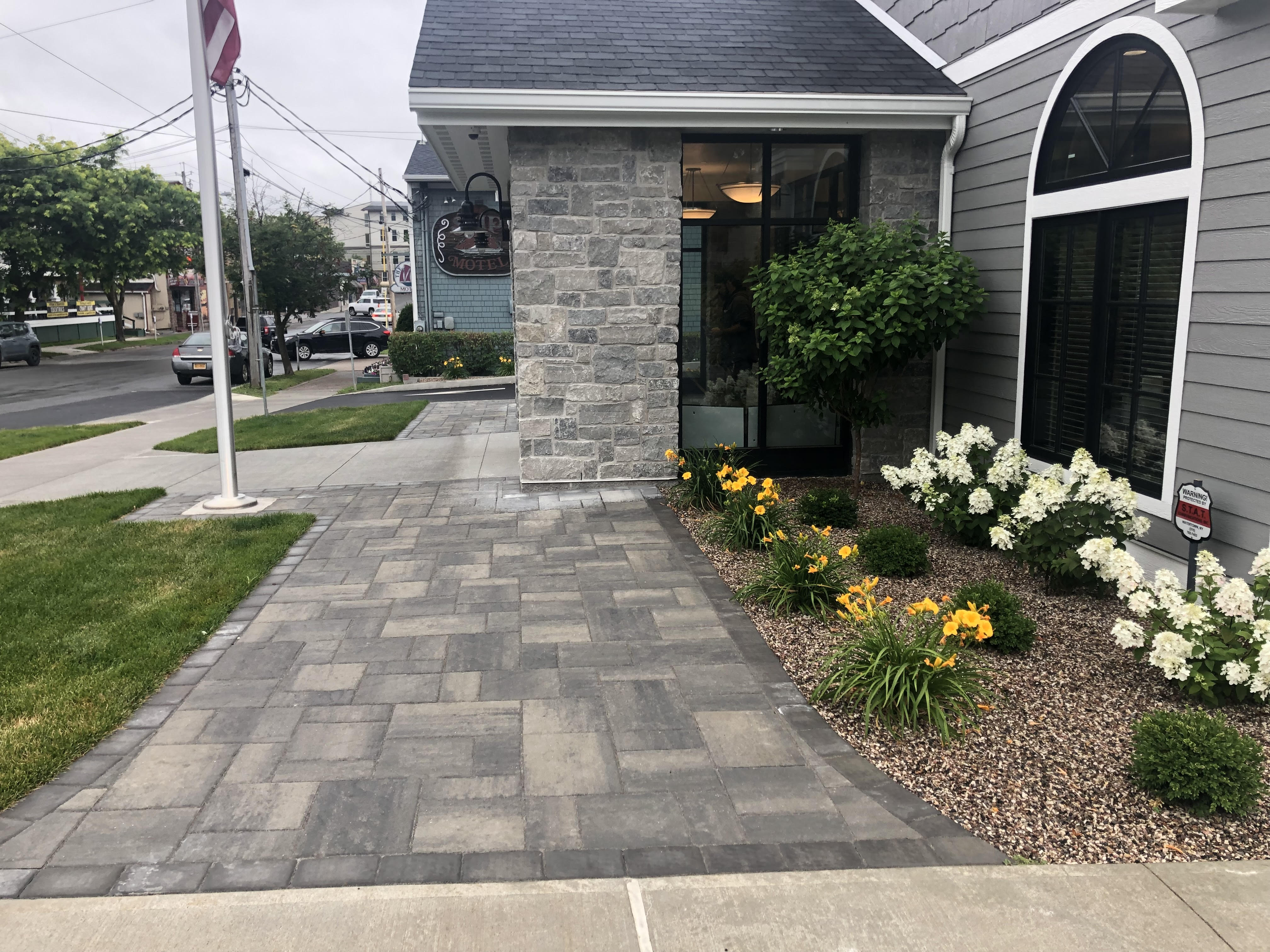 Limestone Pillars with Paver Entry to Watertown Savings Bank