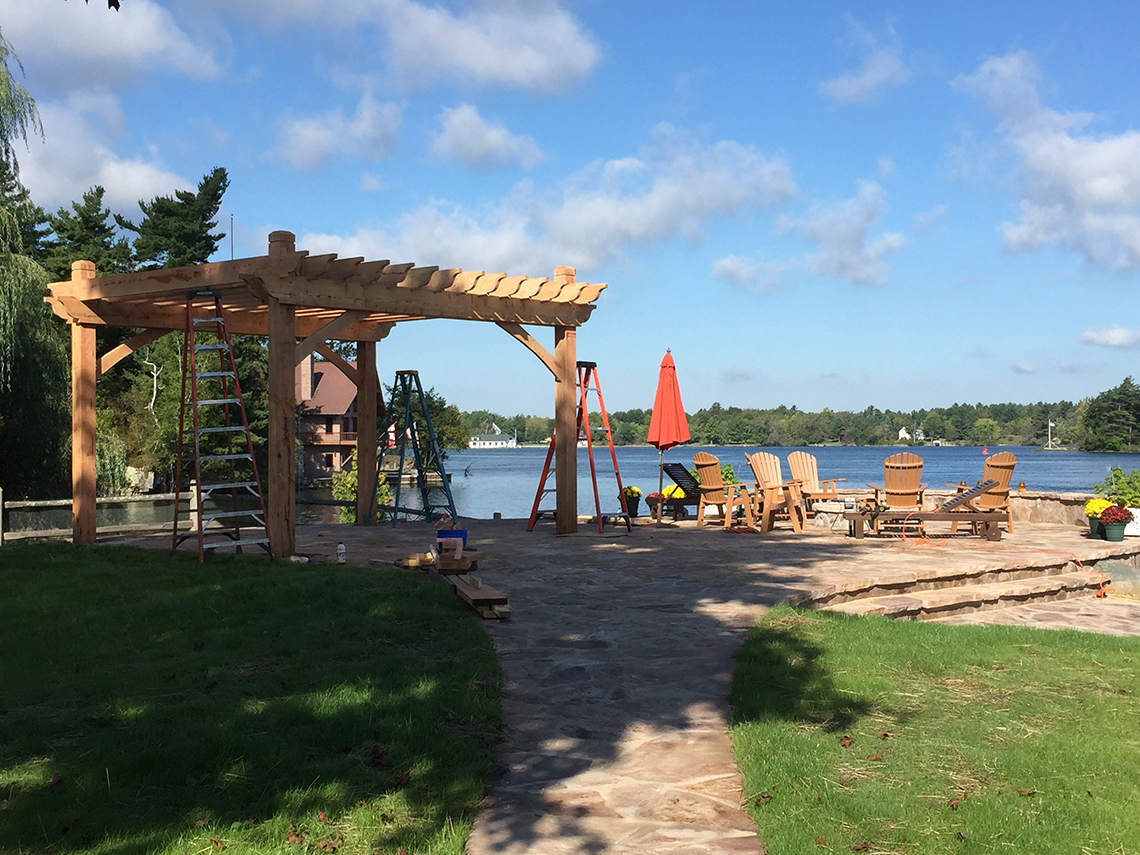 Pergola Going Up on Flagstone Patio