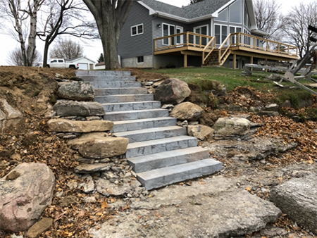 Precast Stairs with Boulder Retaining Support