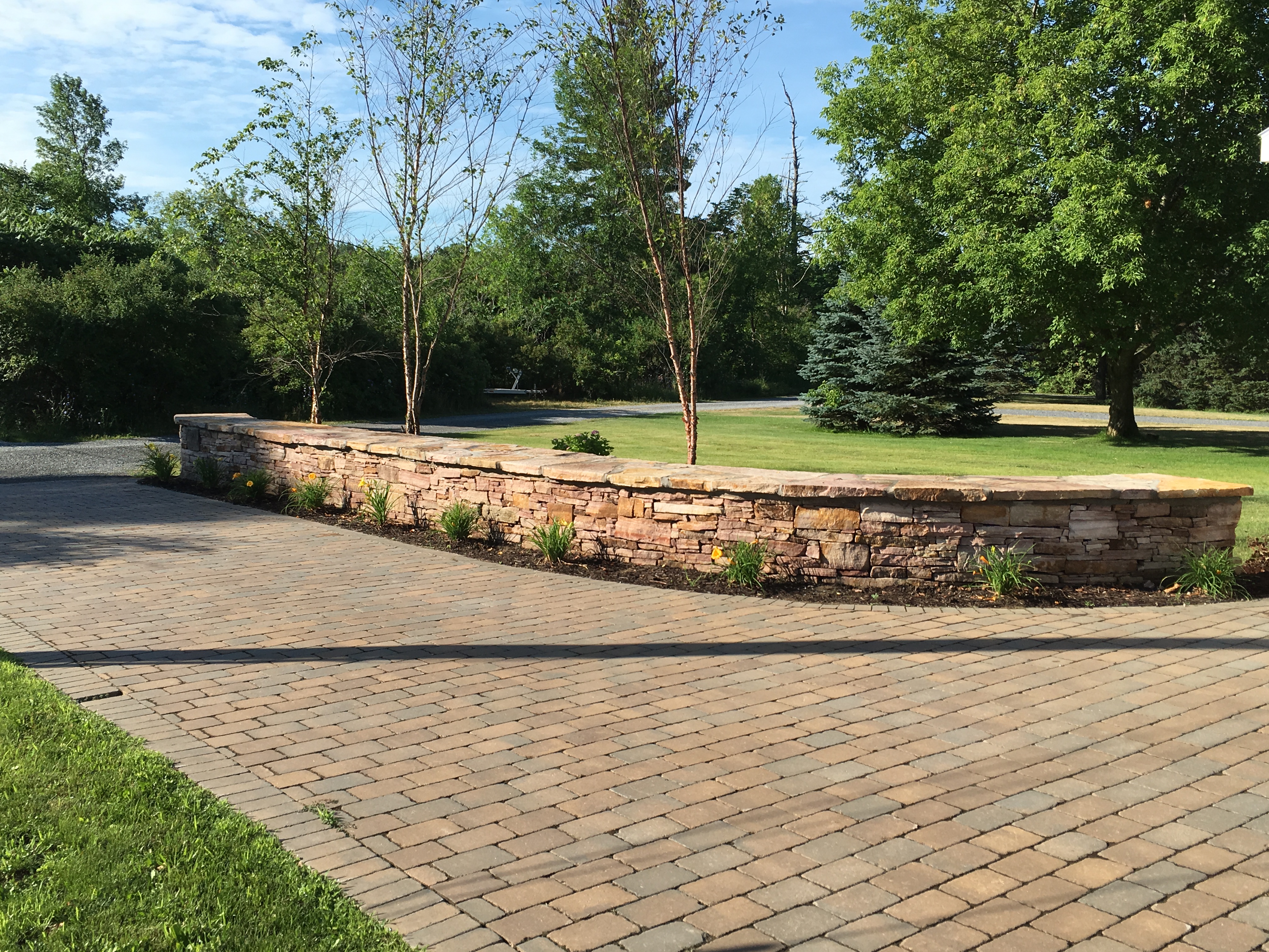 Stack Stone Wall at Driveway Entry