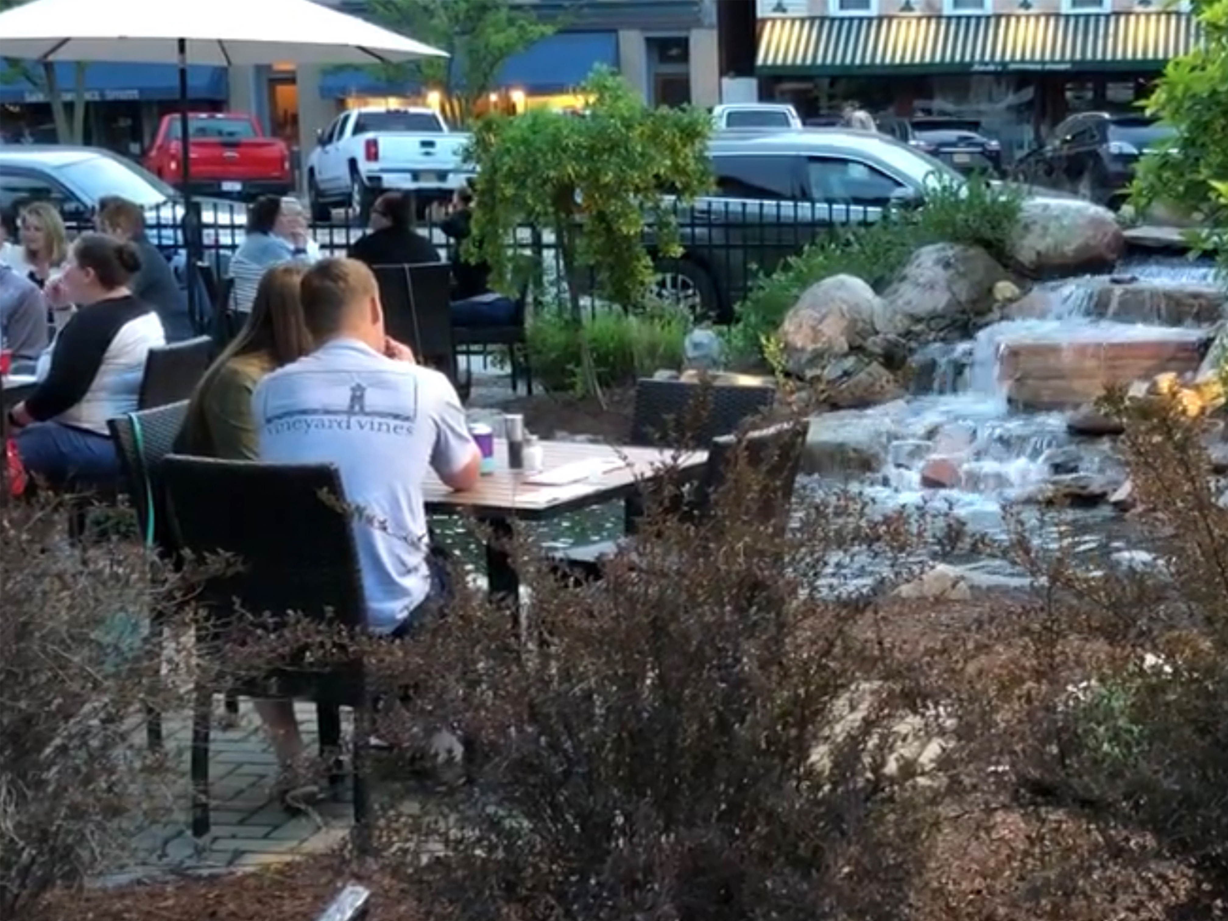 Waterfall and Pond with Outdoor Dining