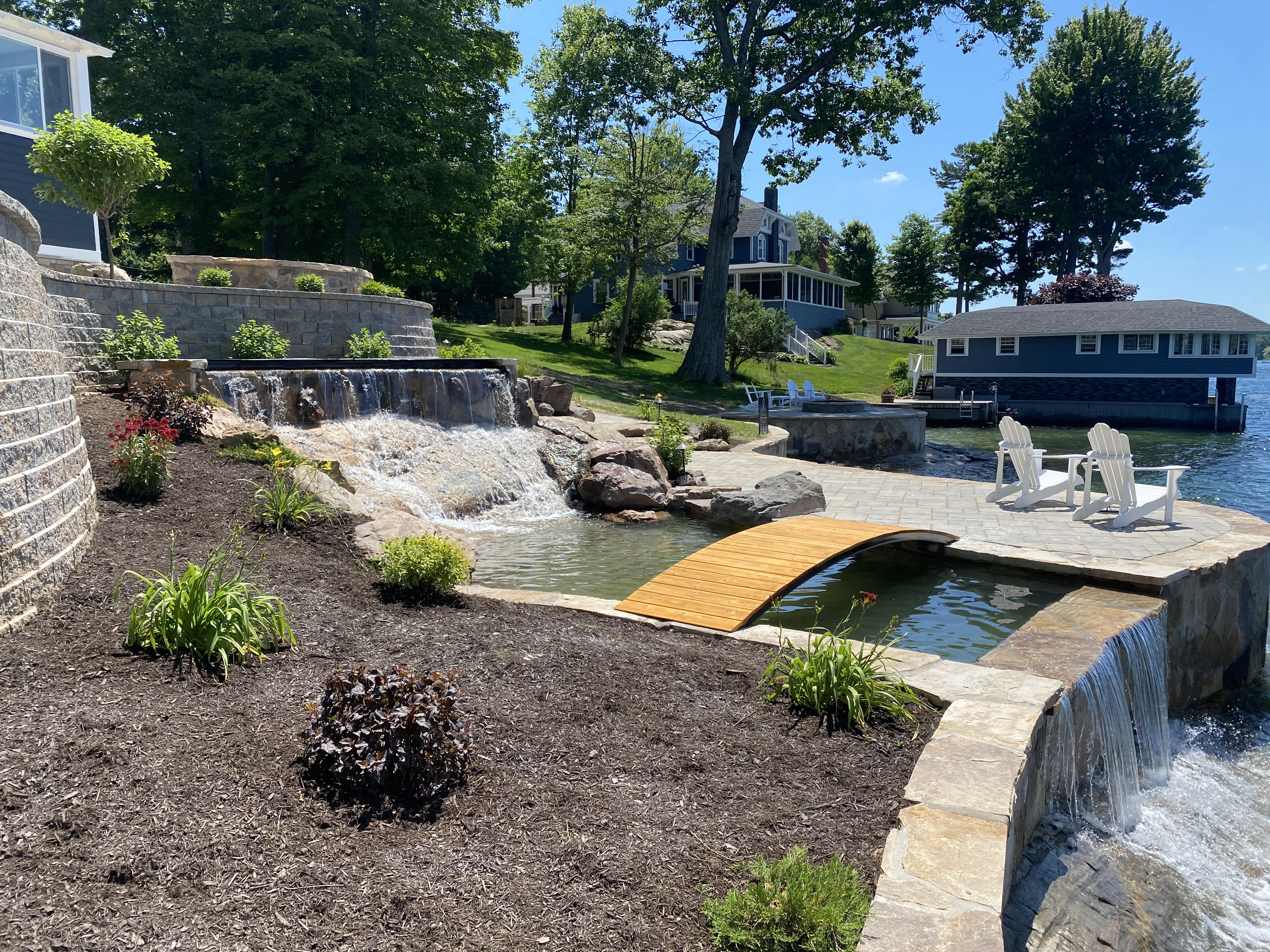 Waterfall & Reflection Pond with Cedar Bridge