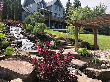 Waterfall with Timber Pergola