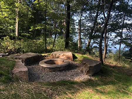 Wood Firepit and Boulder Seating