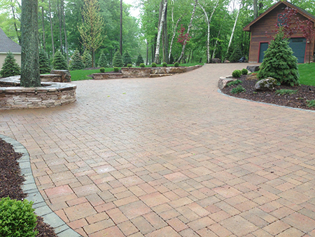 Paver Driveway and Stone Wall