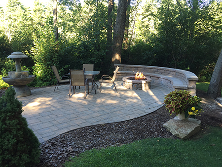 Paver Patio with Sitting Wall & Firepit