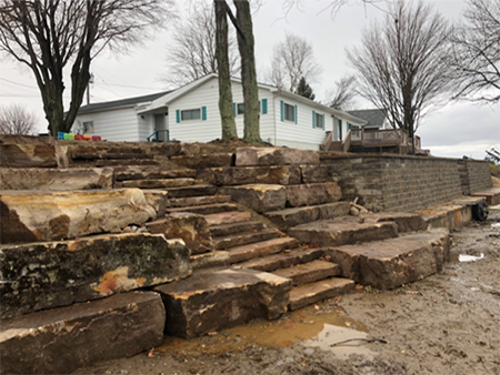 Sandstone Stairs with Boulder Retaining Walls