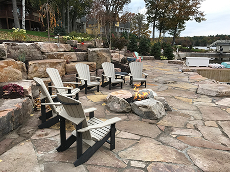 Flagstone Patio, Boulder Walls & Firepit